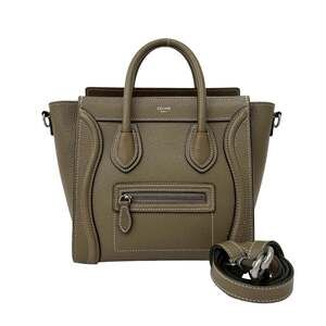 CELINE Luggage Nano Shopper Leather 2-way Handbag Tote Bag Shoulder Beige 238-7
